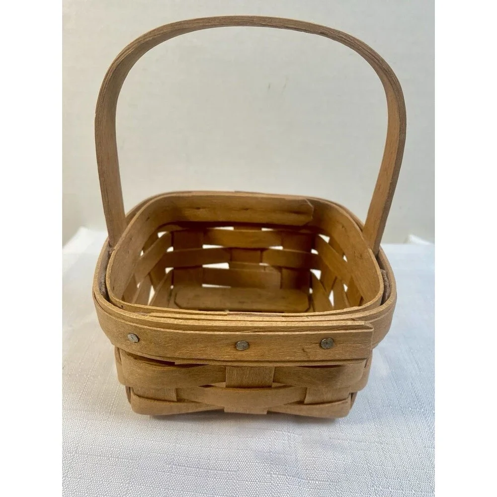 Longaberger Handmade Woven Basket 4.5 x 4.5 Fixed Handle 1987 Signed
